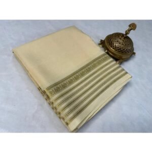 Generic Women's Crepe Chit Pallu Solid Saree With Unstitched Blouse 5.5Mtr��(Beige)