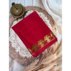 Generic Women's Crepe Chit Pallu Solid Saree With Unstitched Blouse 5.5Mtr��(Red)