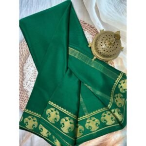 Generic Women's Crepe Chit Pallu Solid Saree With Unstitched Blouse 5.5Mtr��(Green)