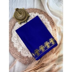 Generic Women's Crepe Chit Pallu Solid Saree With Unstitched Blouse 5.5Mtr��(Navy Blue)