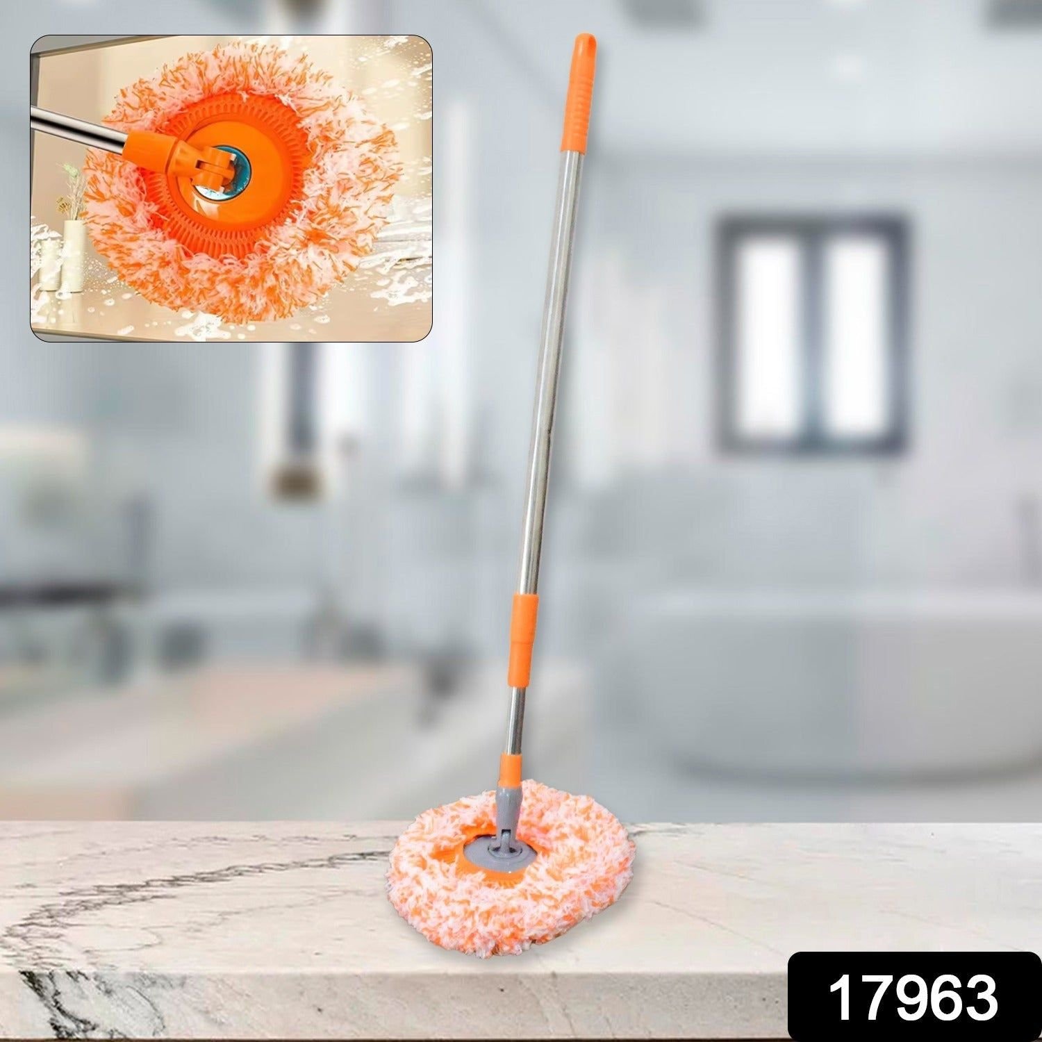 360° Rotatable Ceiling Dust Cleaning Mop Extendable Long Lightweight Handle Mop Heads Pad, Spin Scrubber for Ceiling Floor Bathroom Kitchen Tile - Image 2