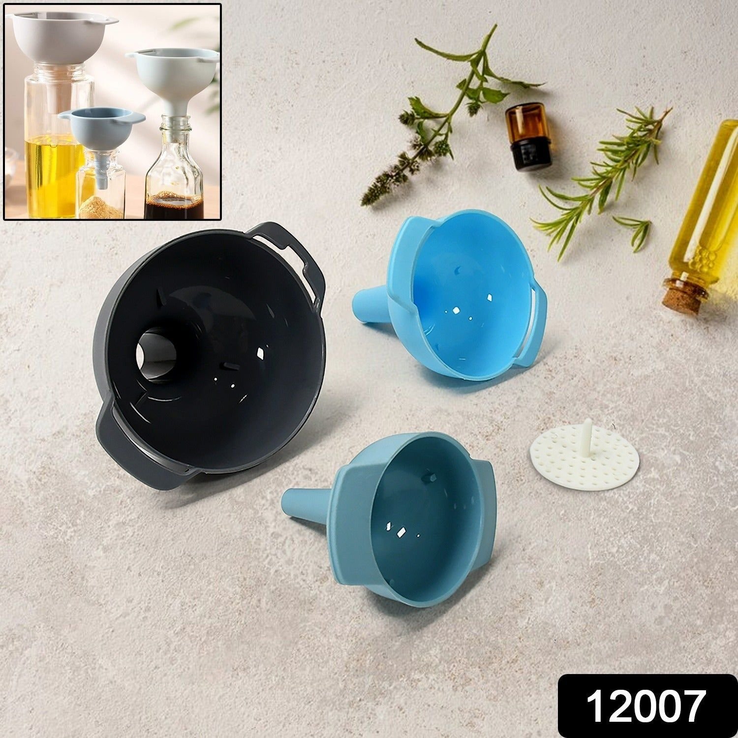 3 in 1 Kitchen Funnel Set of 3, Funnel for Filling Bottle, Small Canning Funnel with Handle, Food Grade Plastic Funnel with Detachable Strainer Filter for Liquid, Dry Ingredients, and Powder - Image 2
