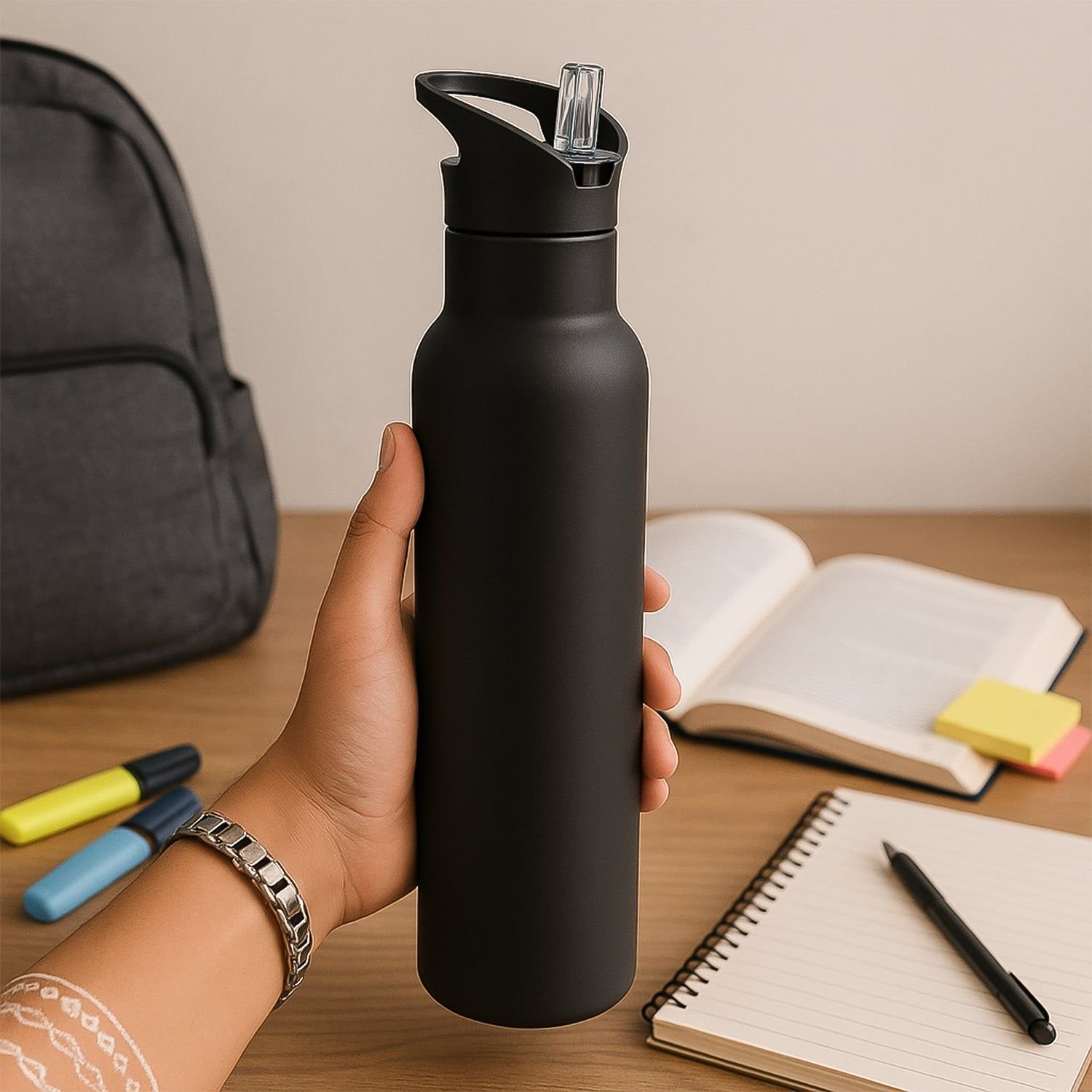 Sports Water Bottle – Matte Finish Leak-Proof Reusable Bottle 900 ML Approx (1 Pc) - Image 3