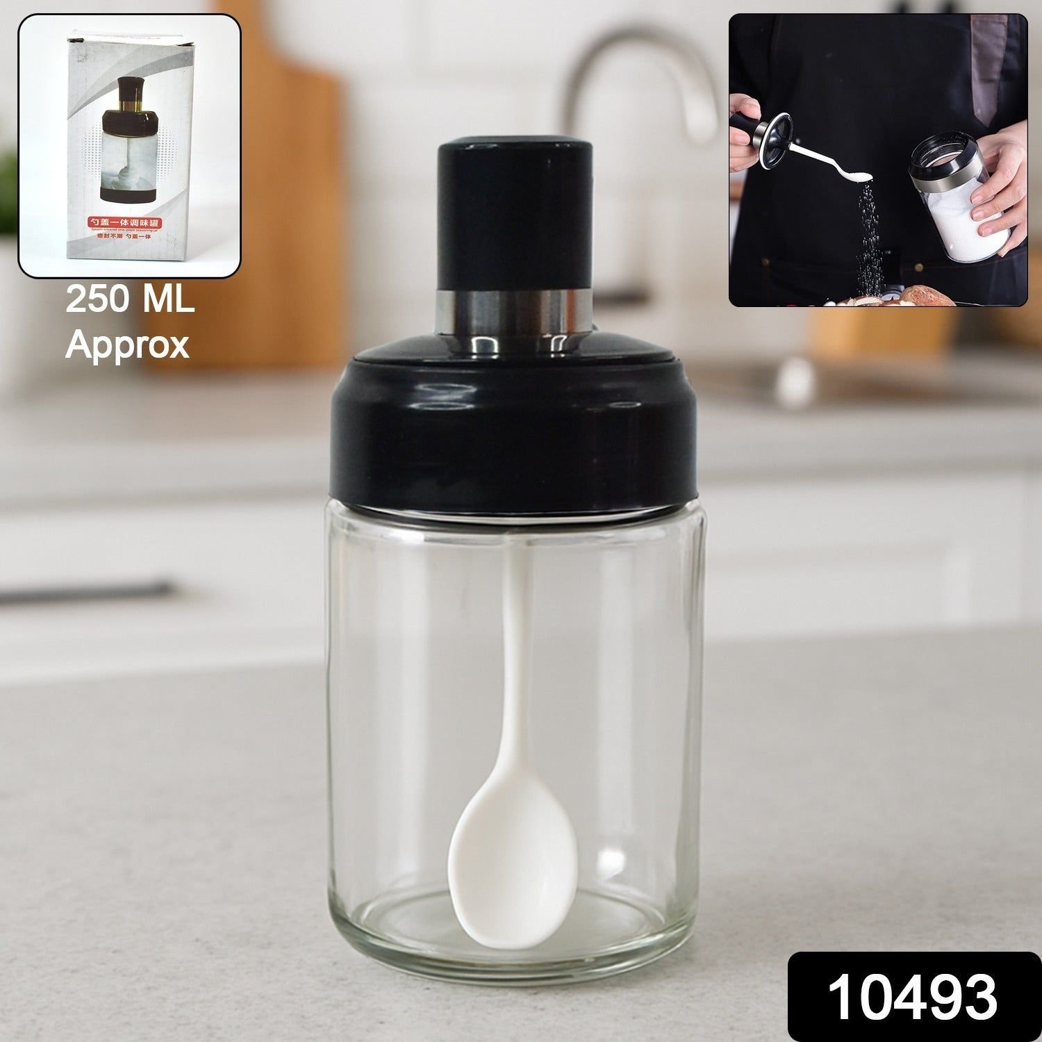 Transparent Glass Storage Jar with Built-in Spoon Approx 250ml - Image 2