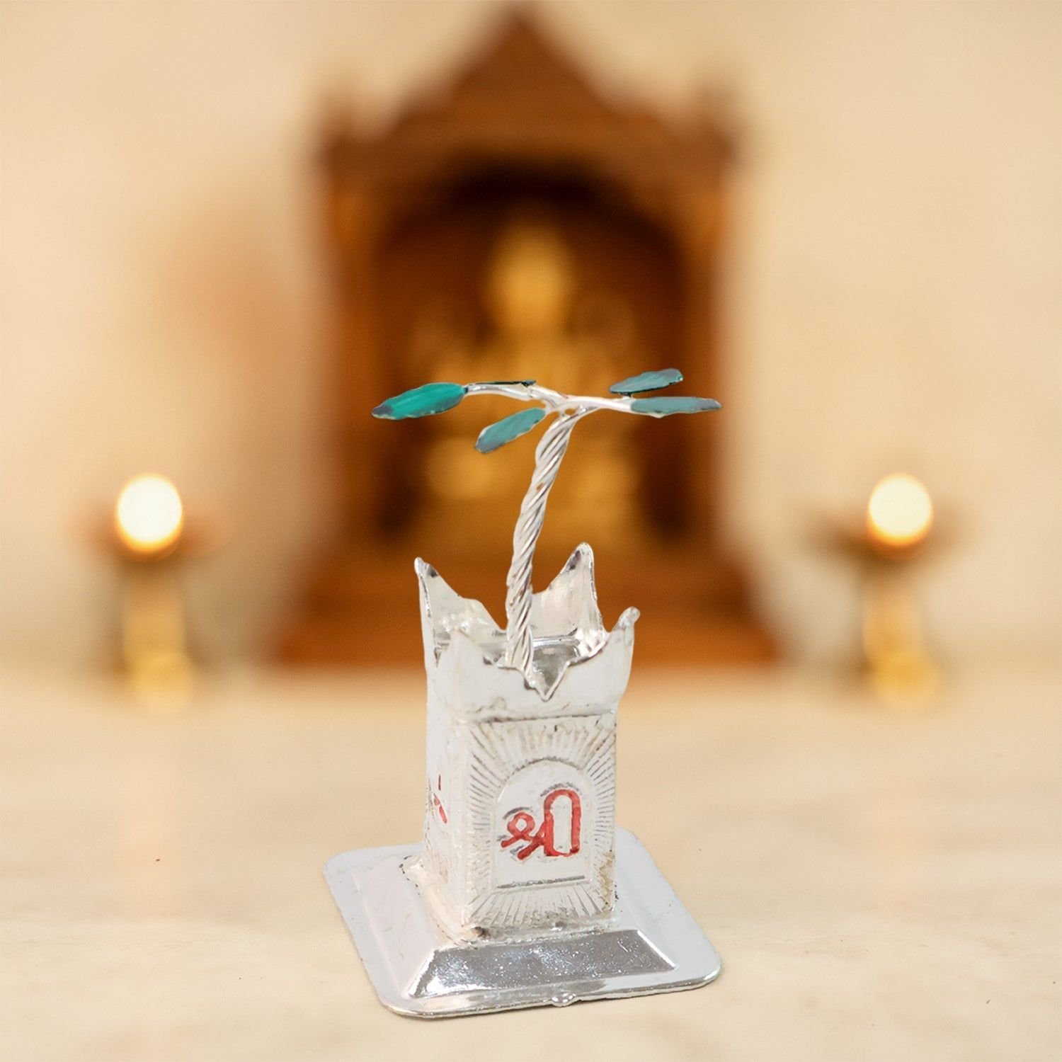 Silver-Plated Kamdhenu Cow & Tulsi Plant Pair – Pooja & Home Décor - Image 7