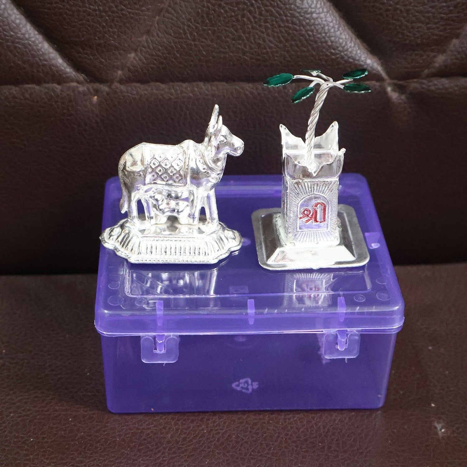 Silver-Plated Kamdhenu Cow & Tulsi Plant Pair – Pooja & Home Décor - Image 10