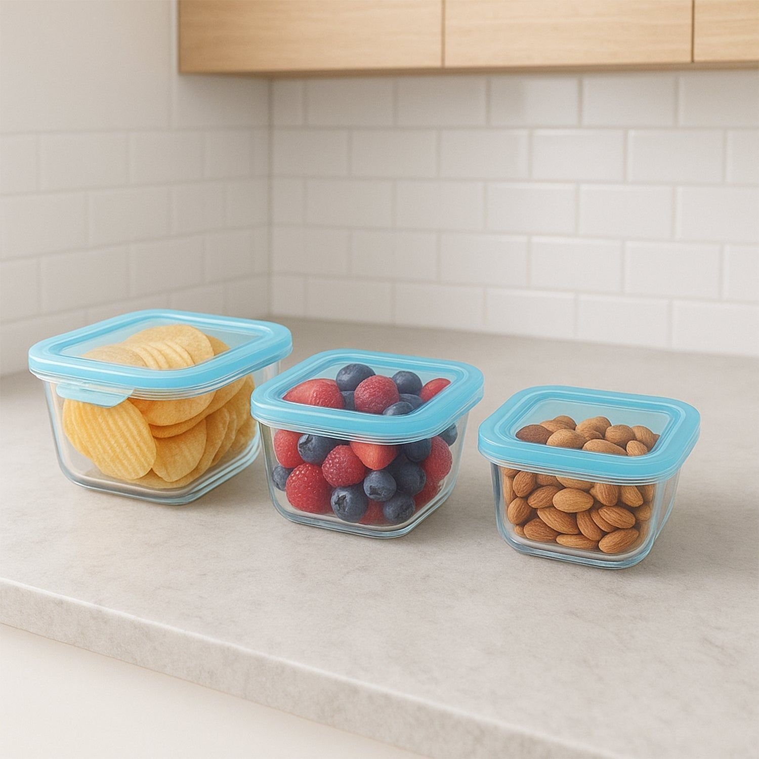 Premium Quality 3-Piece Square Glass Food Storage Container / Bowl Set - Image 3