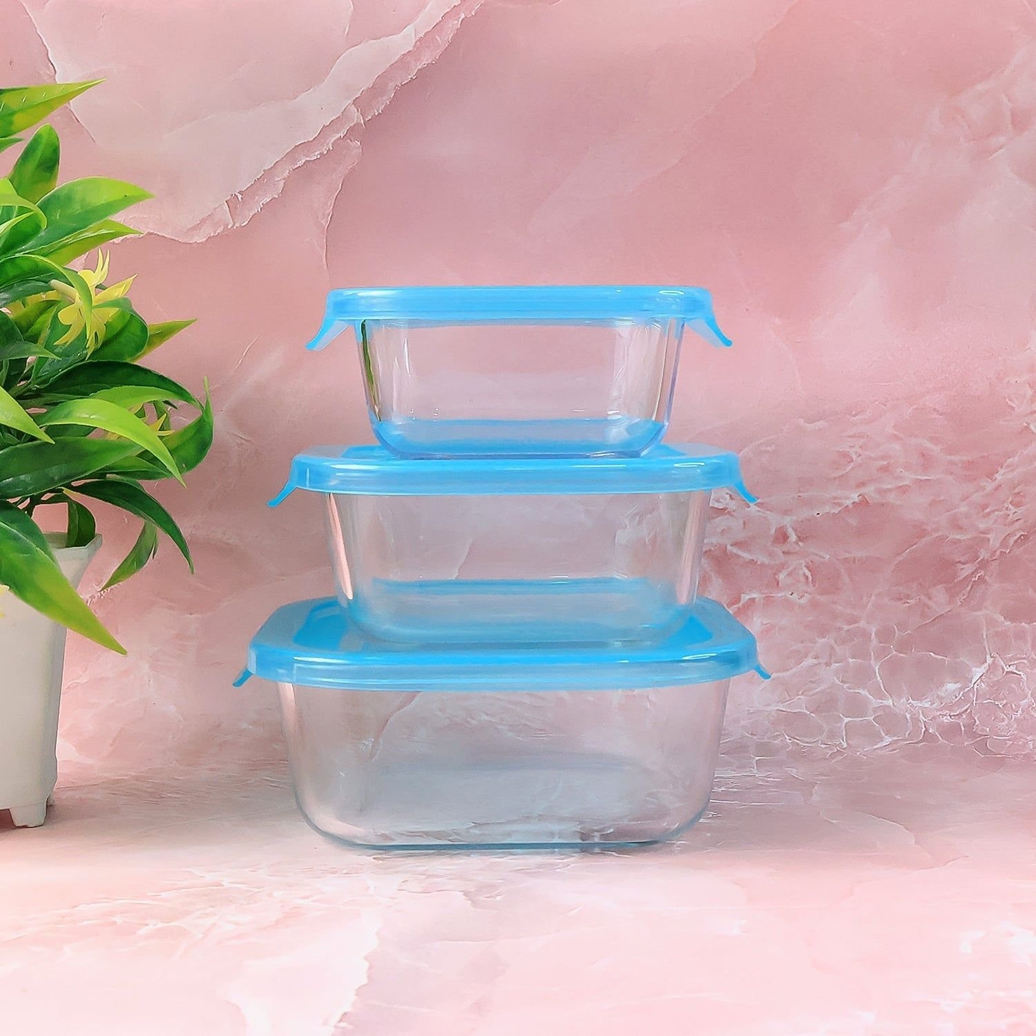 Premium Quality 3-Piece Square Glass Food Storage Container / Bowl Set - Image 4