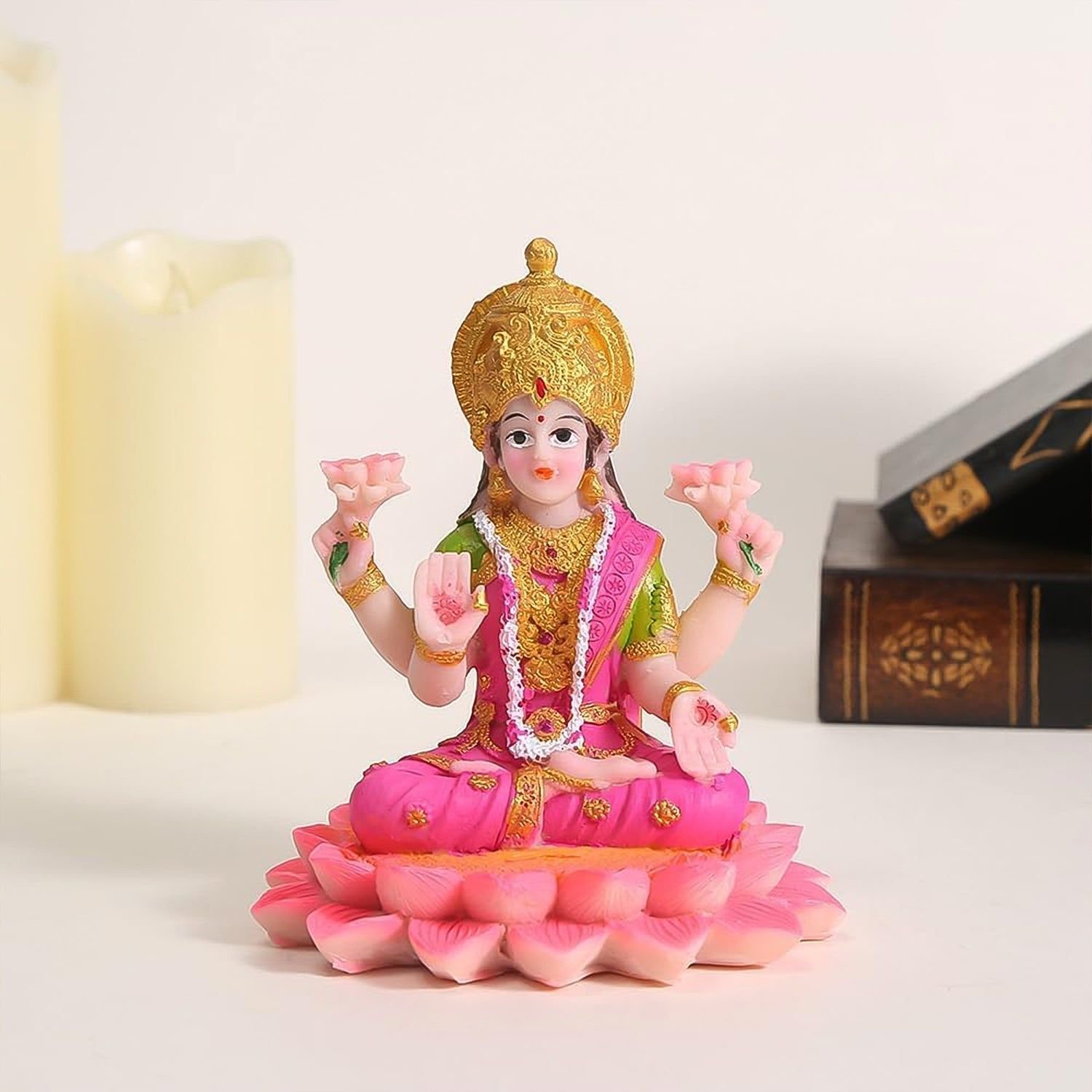 Beautiful Decorative Lakshmi Mata Idol Sitting on Lotus (1 Pc) - Image 7