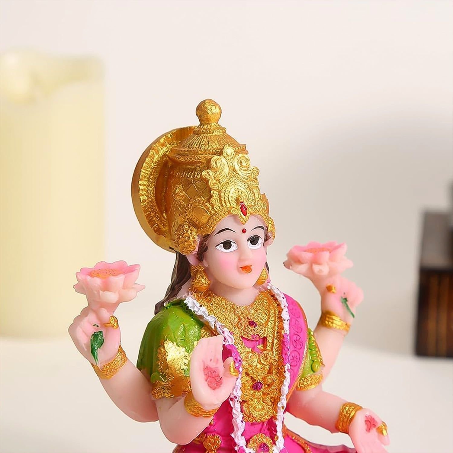 Beautiful Decorative Lakshmi Mata Idol Sitting on Lotus (1 Pc) - Image 6