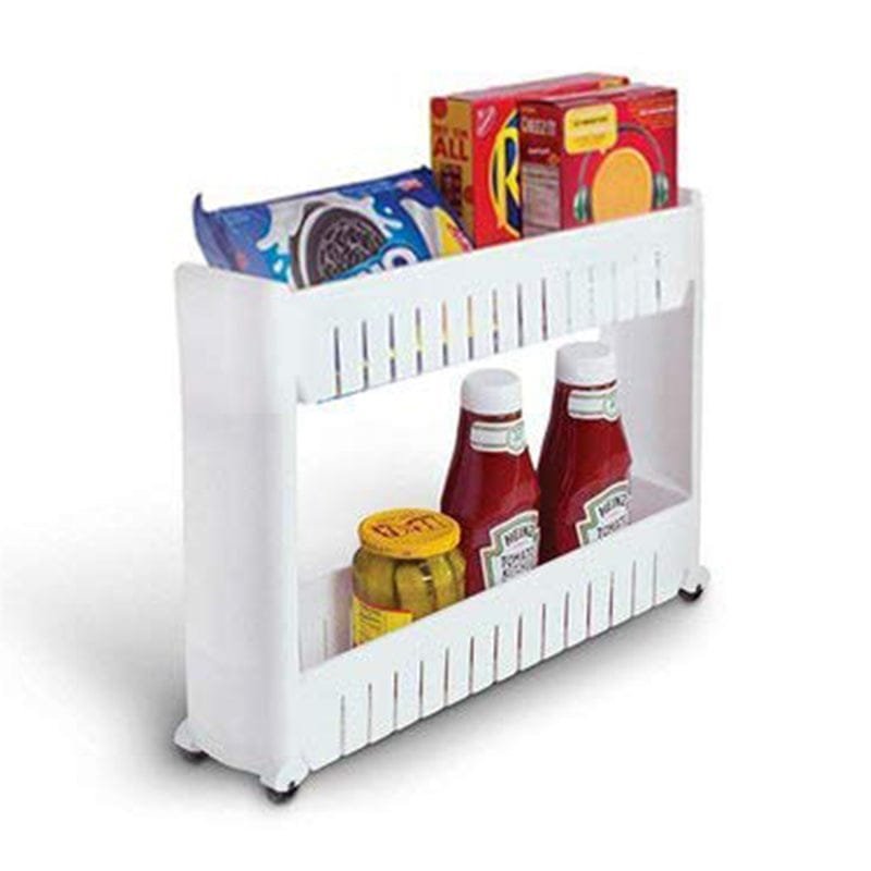 Multipurpose 2 Layer Slim Side Space Saving Storage Organizer Rack Shelf - Image 3