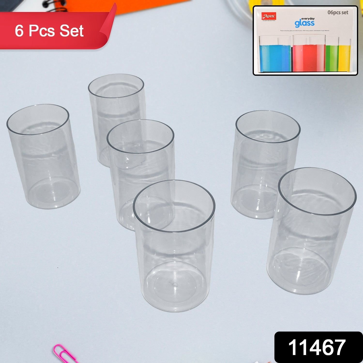Apex Everyday Plastic Glass Set – 6 Pieces Lightweight & Unbreakable | Assorted Colour - Image 2