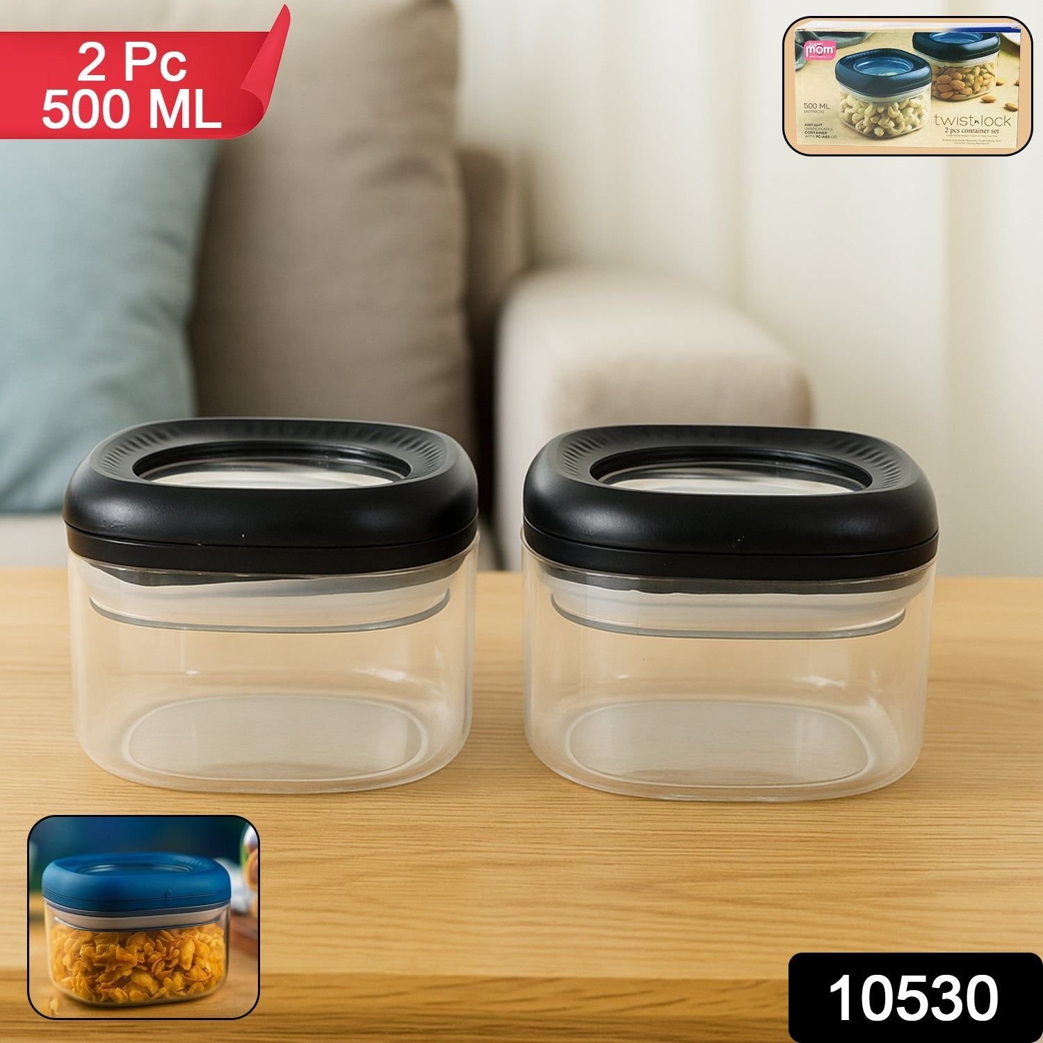 Supermom Plastic Twist & Lock Storage Container Set (500ML / 2 Pc ) - Image 2