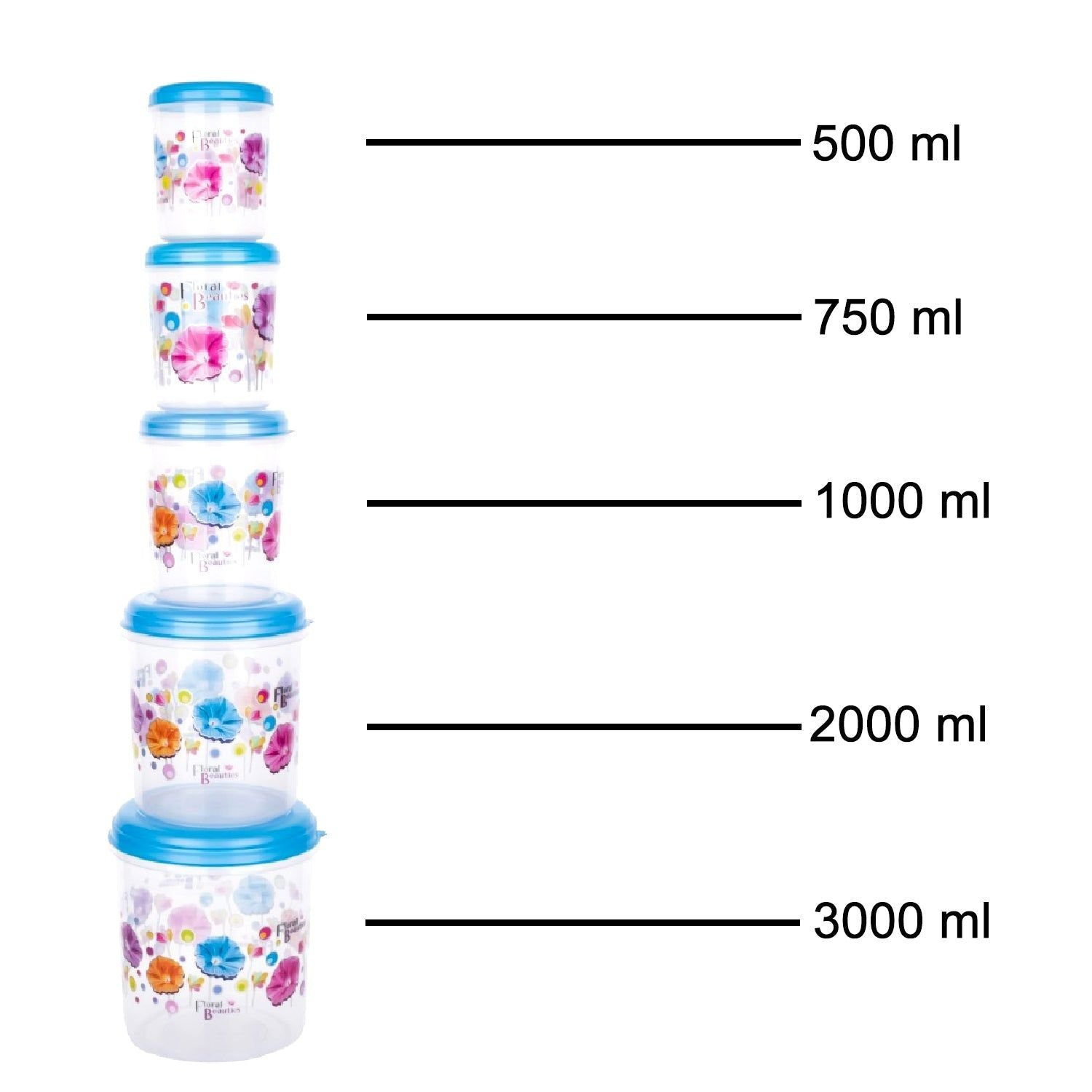 Plastic Transparent Container Air Tight Dabba Set (3000ml, 2000ml, 1000ml, 750ml, 500ml) - Image 5