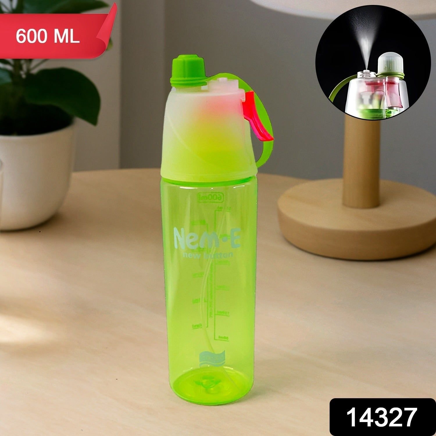 Plastic Dual Function Sports Water Bottle with Built-in Mist Spray and Leakproof Cap (600ML / 1 Pc) - Image 2