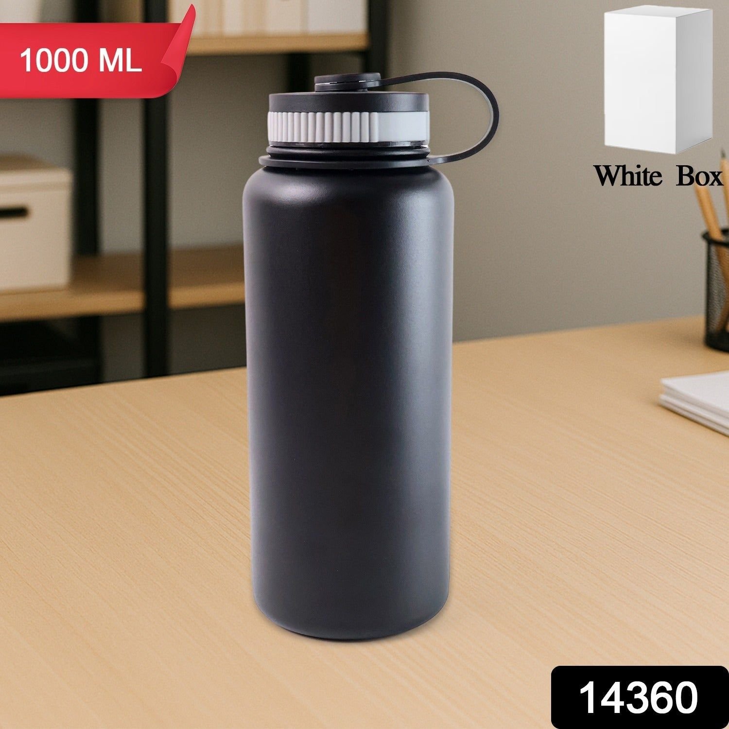 Black Stainless Steel Double Wall Vacuum-Insulated Drink Water Bottle (1000 ML) - Image 2