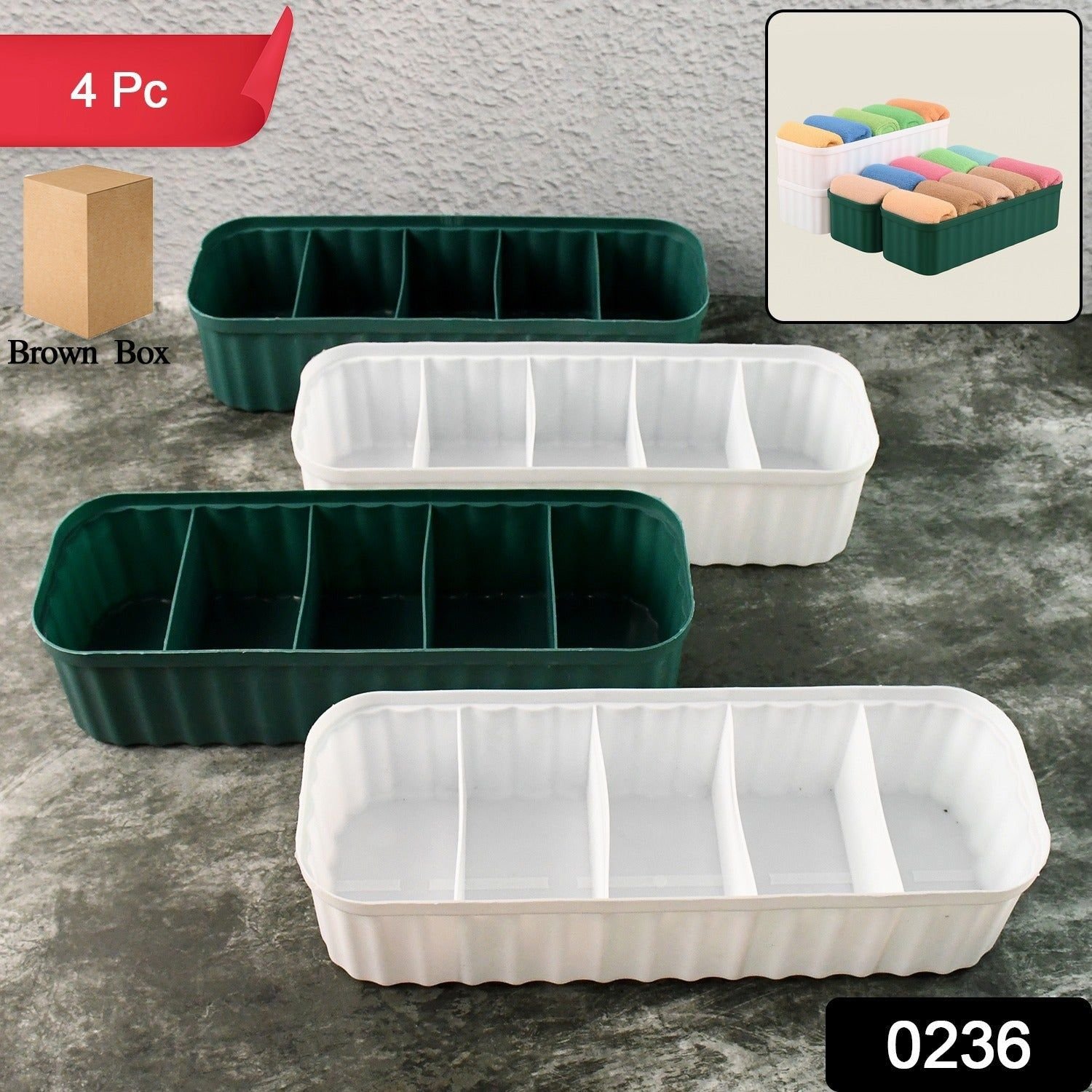 5 Compartments Socks / Handkerchief / Underwear Storage Box Socks Drawer Closet Organizer Storage Boxes (pack of 4) - Image 2