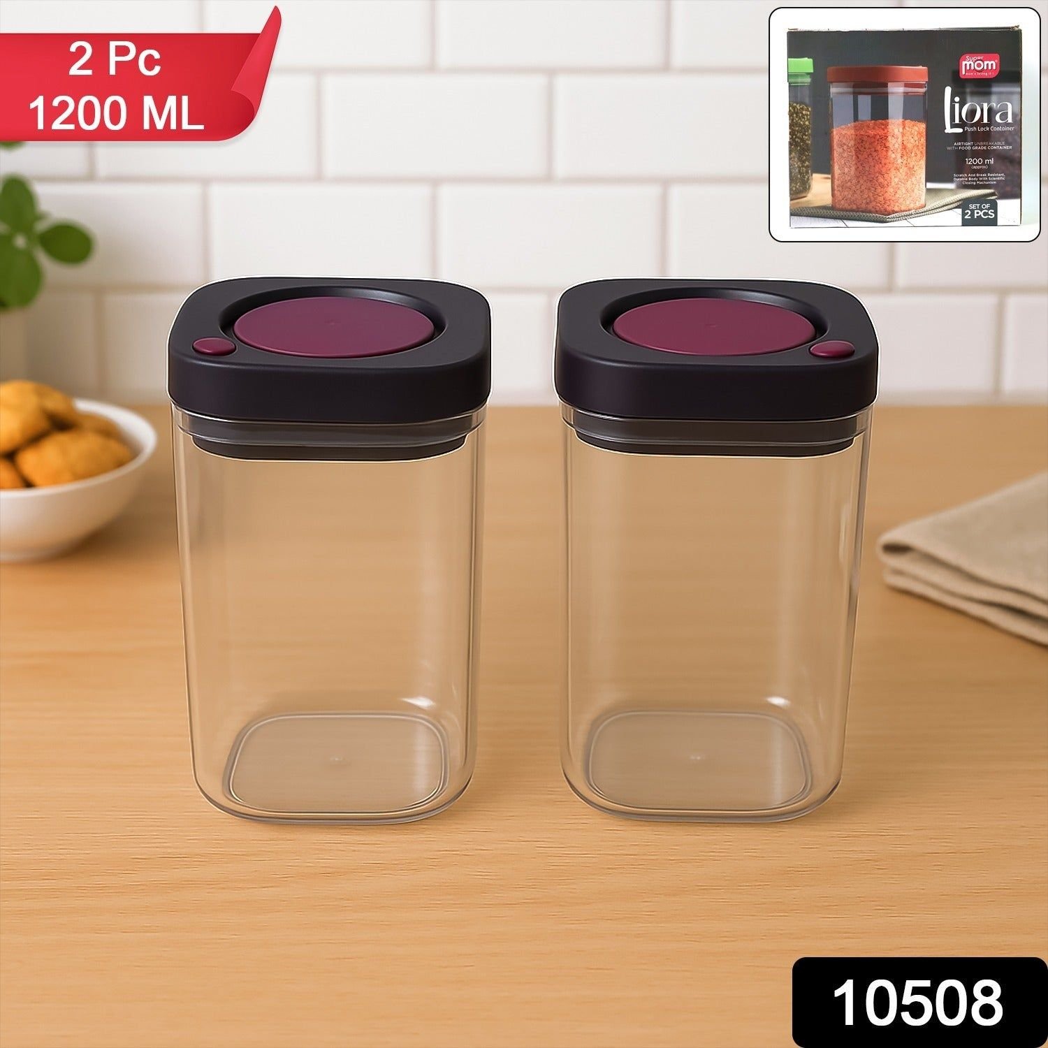 Supermom Airtight Kitchen Storage Containers (2 Pc Set / 1200ml) - Image 2